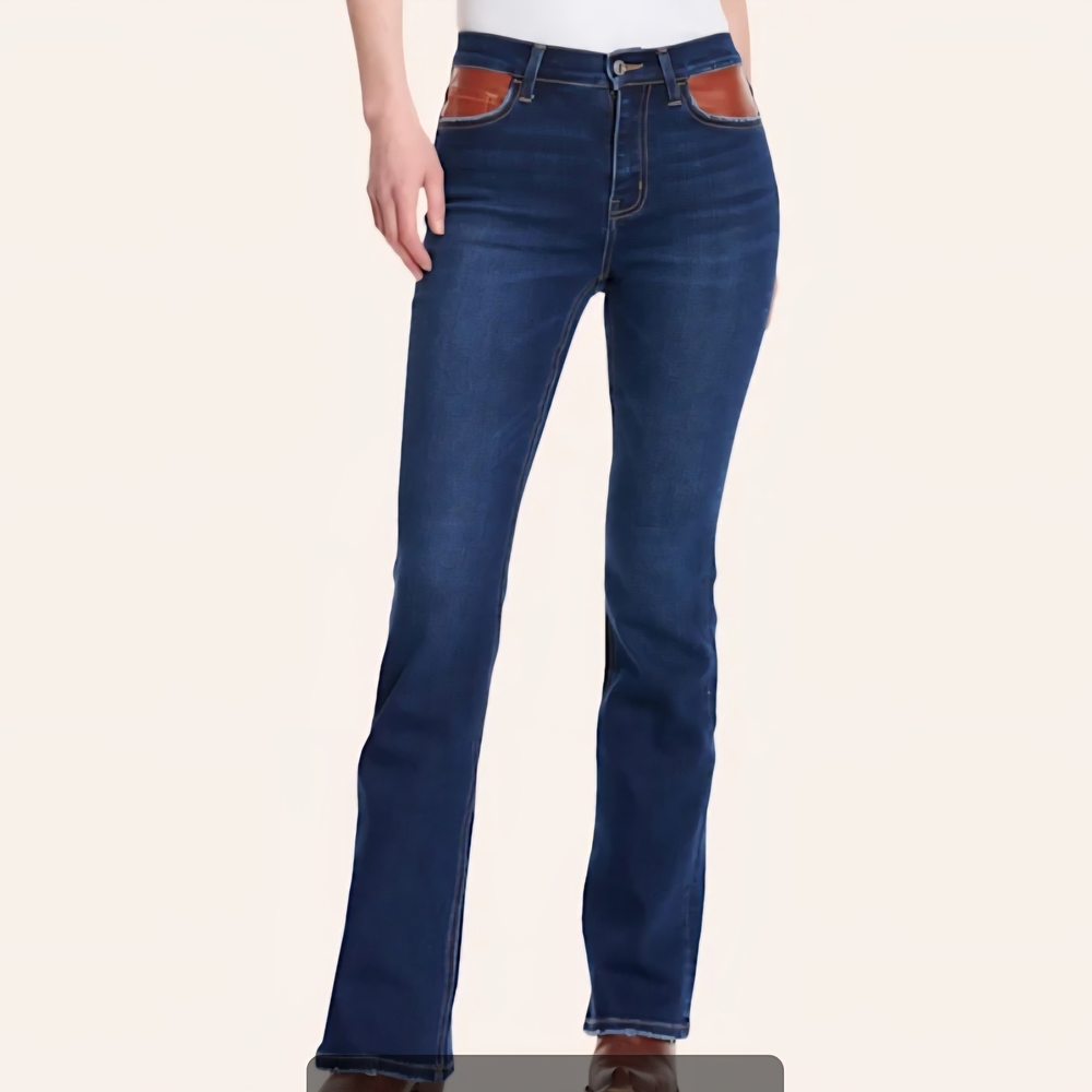 Women’s Dark Blue Jeans with Brown Pocket Trim